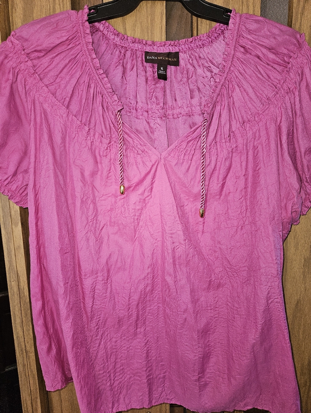 Dana Buchman Sz XL Pink Peasant Blouse - Short Sleeve Boho Style